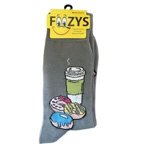 NWT Foozys Gray Coffee Donuts Patterned Crew Socks Men One Size